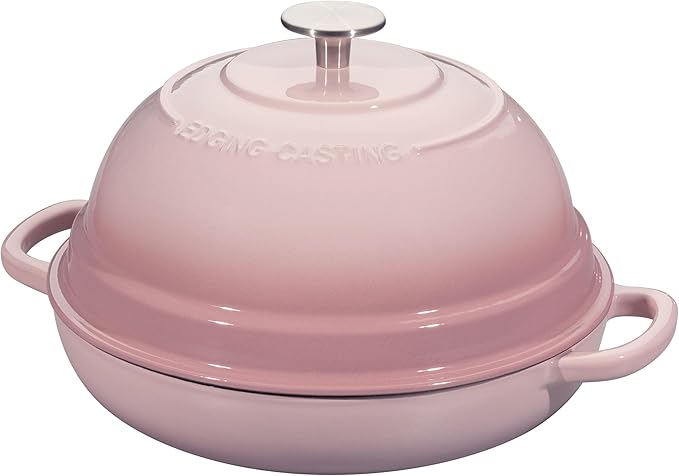 EDGING CASTING Enameled Cast Iron Dutch Oven Pot with Lid, Round Bread Oven for Homemade Sourdough Bread Baking, 6 Quart, Pink