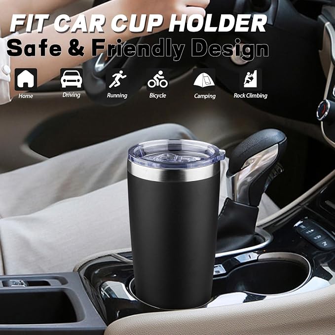 20 oz Tumbler with Lids and Straws, Stainless Steel Insulated Coffee Tumbler, Double Wall Vacuum Insulated Travel Mug Cup, Leakproof Thermal Coffee Cup for Hot and Cold Drinks (black)