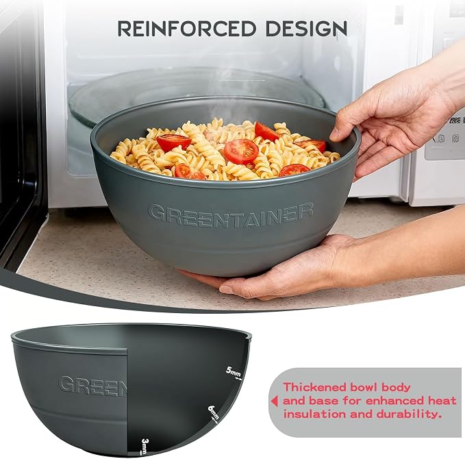 Greentainer 3 Pack Large Plastic Bowls, 135oz Plastic Salad Bowls - Reusable Serving Bowls for Party, Picnic, Entertaining, Kitchen & Outdoor, Microwave & Dishwasher Safe (Grey)