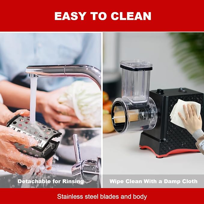 YOTAN Electric Cheese Grater, 250W Cheese Shredder with 6 Stainless Blades | One-touch Operation, Interchangeable, Electric Food Slicer for Cheese, Vegetable, Potatoes, Nuts and Meal Prep, Easy to Clean