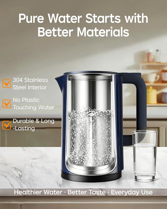 1.7L Stainless Steel Electric Kettle with Temperature Control – Blue