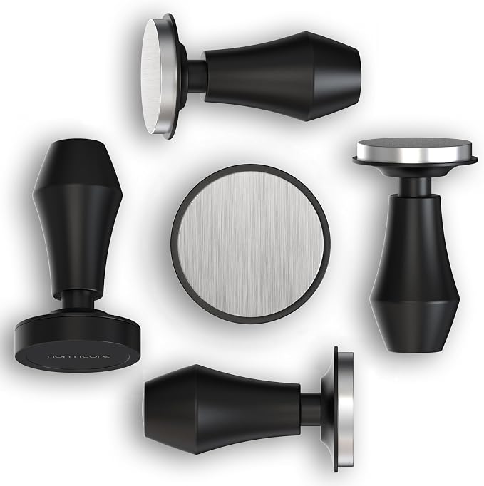 Normcore Coffee Tamper 57mm, Spring-loaded Tamper V4, Barista Espresso Tamper Flat Base with 15lb / 25lb / 30lbs Springs, Anodized Aluminum Handle and Stand, Fits Ascaso Lelit 57mm portafilters