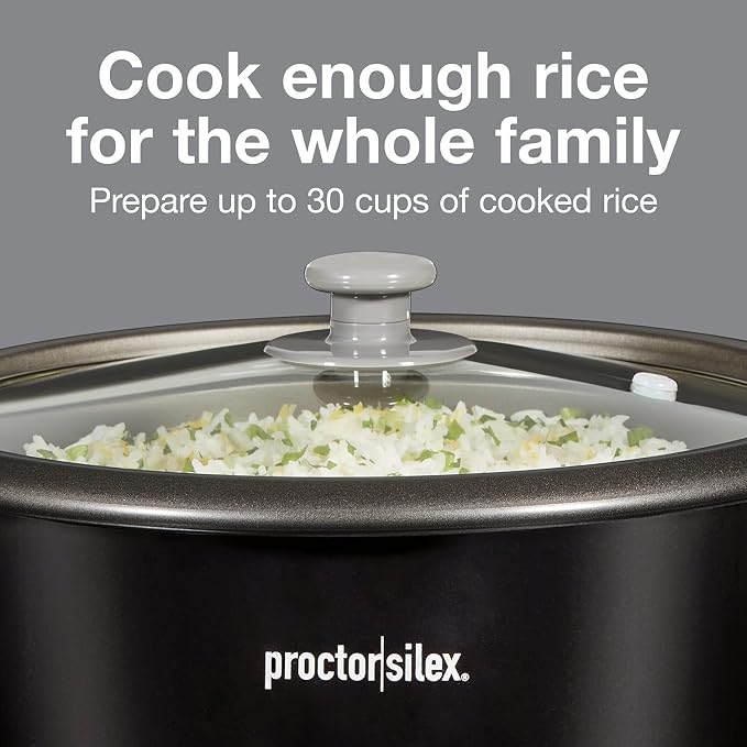 Proctor Silex Rice Cooker & Food Steamer, 30 Cups Cooked (15 Cups Uncooked) | Includes Steam and Rinsing Basket , Measuring Cup & Spatula | Easy 1 Touch Controls | Black | 37555MN