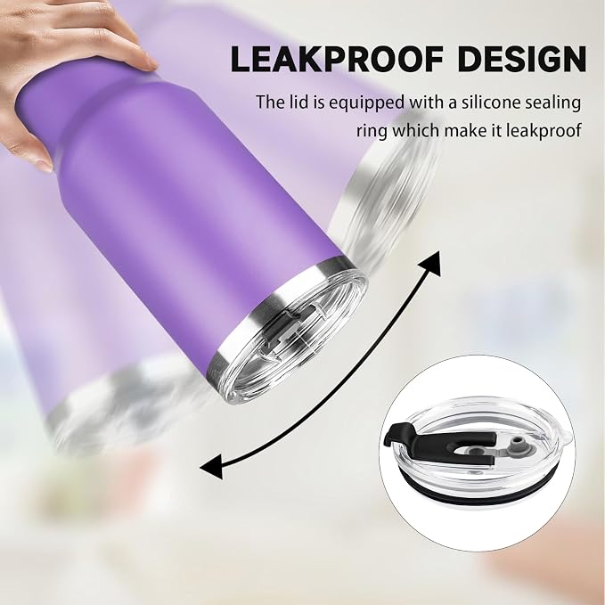 40 oz Tumbler with Lids and Straws, Stainless Steel Insulated Coffee Tumbler, Double Wall Vacuum Insulated Travel Mug Cup, Leakproof Thermal Coffee Cup for Hot and Cold Drinks (Purple)