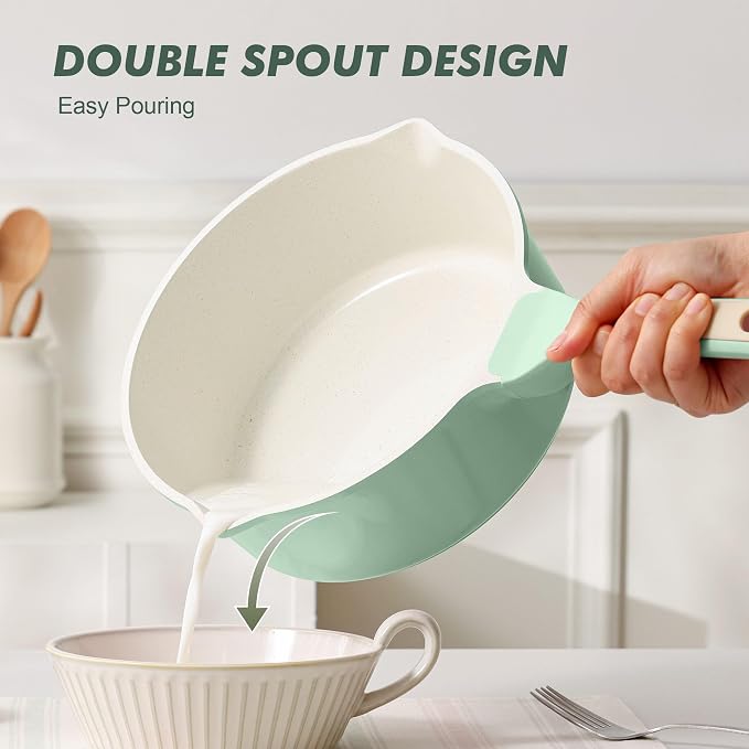 SENSARTE Ceramic Nonstick Saucepan with Double Pouring Spout, 3QT, Green | Cooking Pot with Stay Cool Handle, Induction Compatible, Ceramic Coating, PFOA/PFAS/PTFE Free