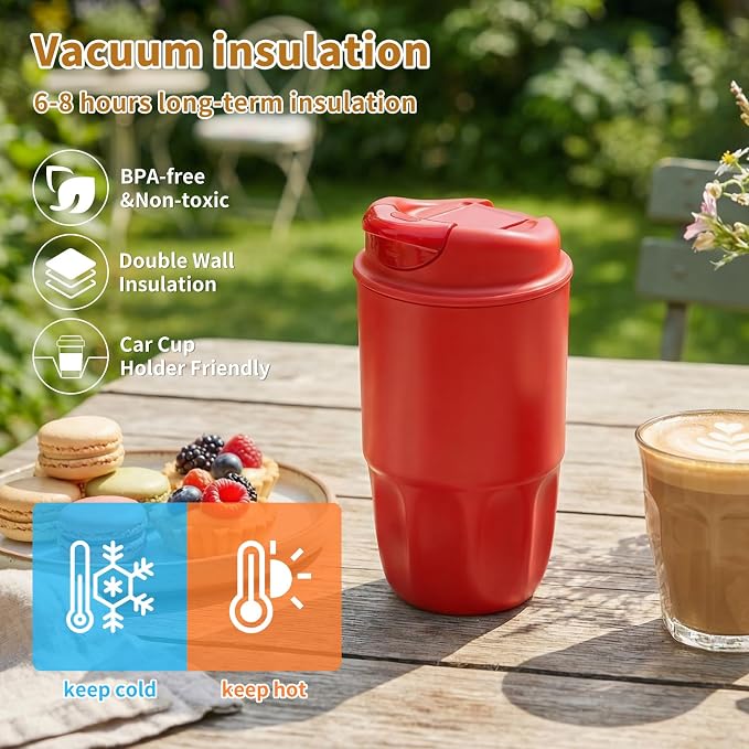 Stainless steel insulated Tumbler small and Portable leak-proof coffee mug 13oz sports water Bottle suitable for car cup holder BPA-free insulated water bottle for sports，school，travel，Red