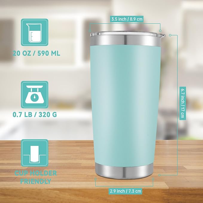 20 oz Tumblers Bulk Stainless Steel Tumbler with Lid, 6 Pack | Turquoise, 20oz Insulated Coffee Mug, Double Wall Vacuum, Powder Coated Cup, for Hot and Cold Drinks