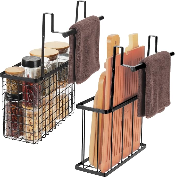 YMCCOOL 2 Pack Cabinet Door Organizer,Over The Cabinet Door Organizer with Towel Bars,Hang Over Cabinet Door Storage, Kitchen Cabinet Door Organizer for Cutting Board, Baking Sheet, Foil, Plastic Wrap