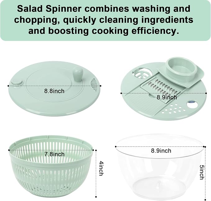 Salad Spinner Large, 5.3 QT 5 IN 1 Lettuce Spinner Dryer with 5 Blades Slicing and Pureeing Vegetables Wash Bowl Kitchen Gadgets for Efficient Salad Preparation Food Washing
