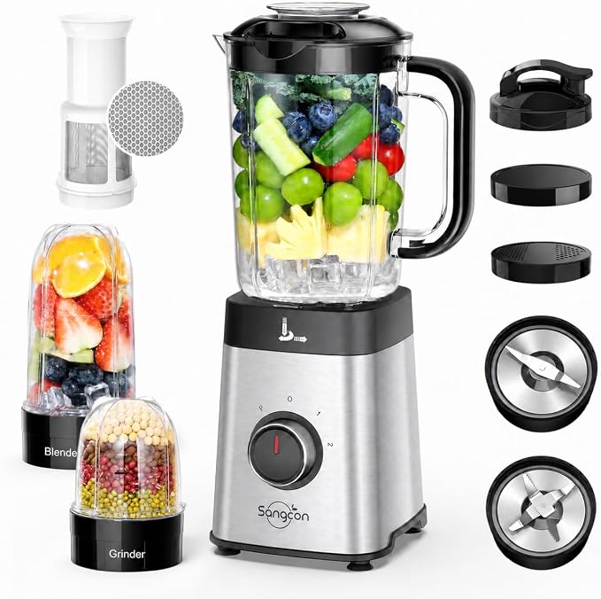Sangcon Blenders for Kitchen - Smoothie Blender - Personal Blender for Shakes and Smoothies, Grinding & more, 40 oz Jar & 17 oz Cup with To-Go Lid