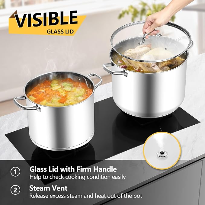 Homikit 16 Quart Stainless Steel Stock Pot, Large Sauce Soup Pot with Lid & Handles, Heavy Duty Cookware for Canning Steaming Simmering, Induction Stockpot Compatible All Cooktops, Dishwasher Safe