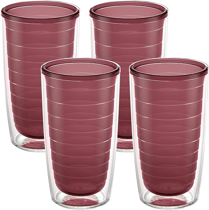 Tervis Clear & Colorful Tabletop Made in USA Double Walled Insulated Tumbler Travel Cup Keeps Drinks Cold & Hot, 16oz - 4pk, Elderberry Wild | Made in USA, Double-wall Insulated, Shatterproof, BPA-Free, Dishwasher Safe, Fits Most Cupholders, Great to G...