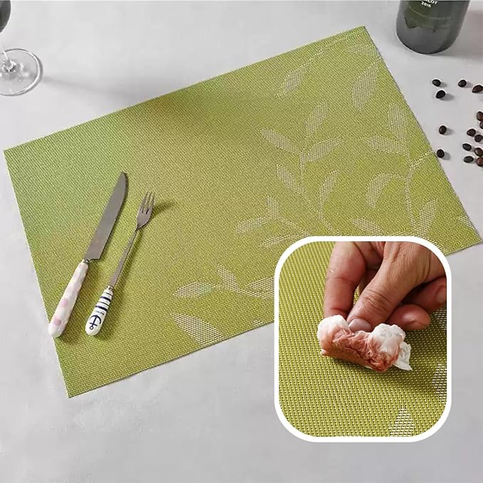 Leaf Placemats Set of 4 Non-Slip Heat-Resistant Vinyl Washable Place Mats for Kitchen Table Indoor Outdoor Durable (18"x12", Purple)