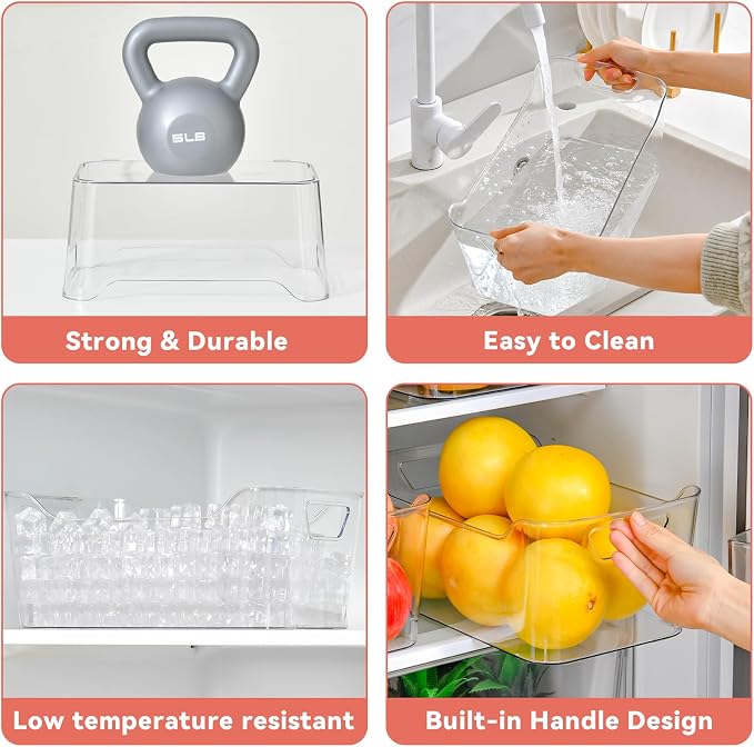 Clear Plastic Storage Bins - 12 Pack Pantry Organizers and Storage,Large Clear Pantry Organizer Bins, Plastic Containers with Handle for Kitchen, Cabinet, Bathroom, Classroom Organization