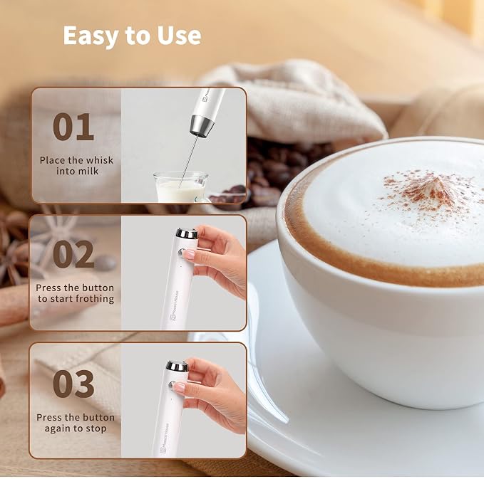 Maestri House Rechargeable Milk Frother,Stand & 3 Detachable Whisks | Lunafro Plus 8000RPM Turbo Motor, 1200mAh lithium battery, Handheld Milk Frother for, Cappuccino, Matcha & Protein Powder