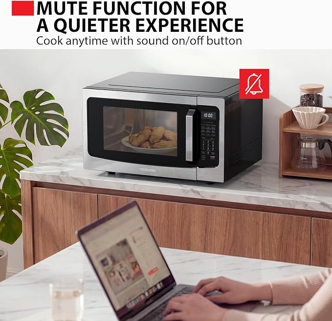 TOSHIBA 4-in-1 Microwave Oven with Air Fryer Combo, 1.5 Cu.Ft, 1000W | Smart Sensor, Convection, Mute Function, Position Memory Turntable, Countertop Use, Silver