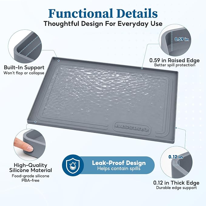 Under Sink Mat 25x19, Waterproof Liner for Under Sink Organizers, Dark Gray | BPA-Free Silicone with 0.59" Raised Edge Helps Contain Leaks, Spills & Drips to Protect Kitchen Cabinets