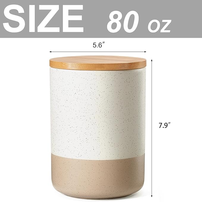 Kitchen Canister for Counter, Ceramic Food Storage Containers with Lids | 80 OZ Ceramic Food Storage Jars with Airtight Wood Lidsc,Countertop & Pantry Organization for Flour, Sugar, Coffee, Tea