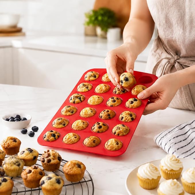 Mrs. Anderson's Baking Silicone Mini Muffin Pan, 24 Cup, European-Grade Silicone Bakeware, For Mini Muffins And Cupcakes