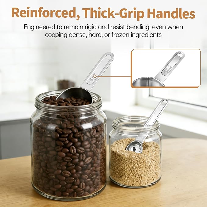 YC Kitchen Measuring Cups and Spoons Set, 8-Piece, Stainless Steel | Metal Handles, Stackable Design, for Dry and Liquid Ingredients - Dishwasher Safe for Cooking & Baking