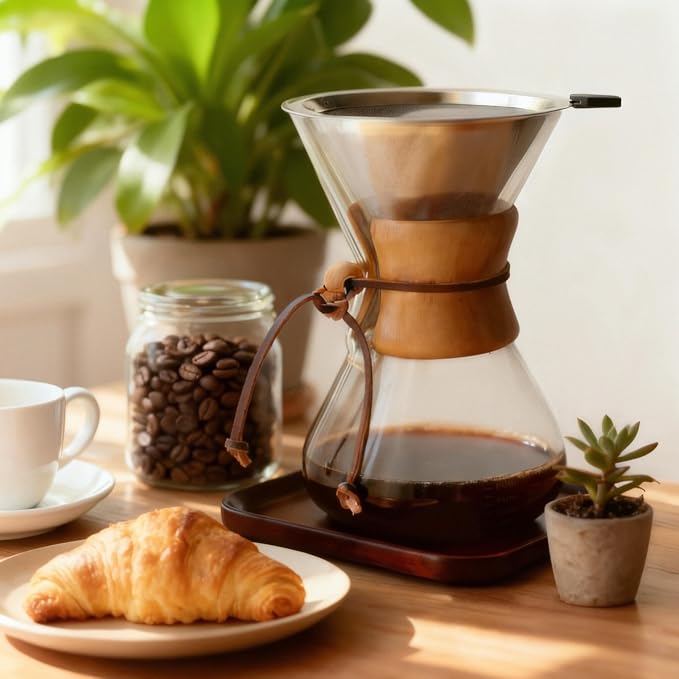 subjectthree Camping Pour Over Coffee Maker Kit 10 Cup (40 Ounce) | Drip coffee carafe with 304 Stainless Filter, Borosilicate glass, Easy clean & use for home kitchen, office, cafe, camping