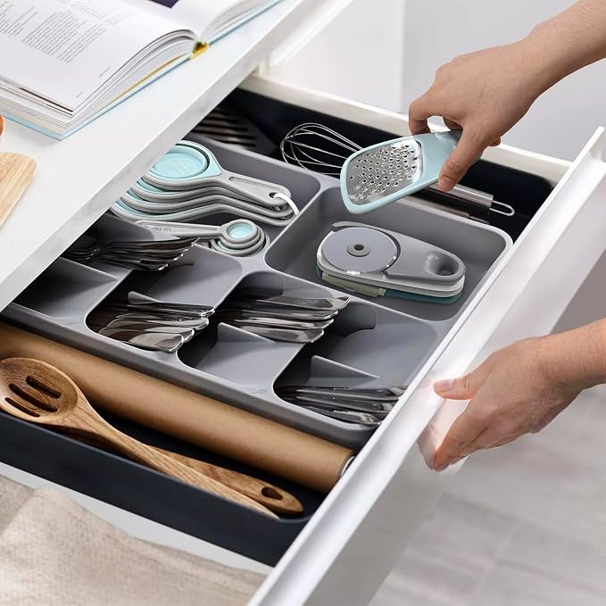 Kitchen Gadgets Set 13 Piece, Essentials for Kitchen RV Camper, Blue | Space Saving Cooking Tools, Includes Cheese Grater, Pizza Cutter, Peeler, Bottle Opener, Garlic Grinder