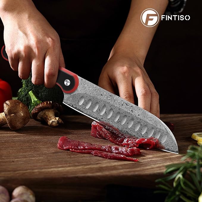 Santoku Knife 7 Inch, 67-Layer Damascus Steel Chef Knife with G10 Handle | Professional Damascus Kitchen Knife with 10Cr15CoMoV Steel Core, Japanese Knife with Ergonomic Full-Tang Handle
