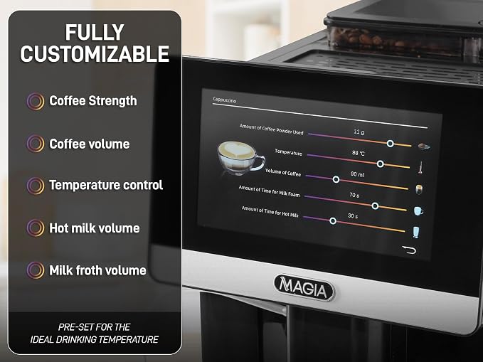 Zulay Magia Super Automatic Espresso Maker Machine with Grinder - 19 Fully Customizable Coffee Options, Auto Cleaning, Milk Foam System - for Latte, Cappuccino- Prime - Silver (13.8x18x9.4)