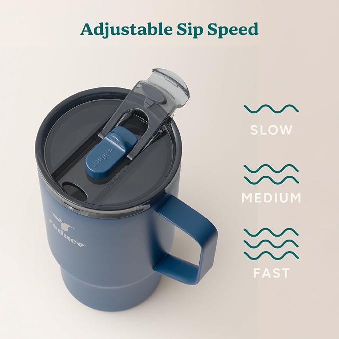 REDUCE Hot1 18 oz Insulated Stainless Steel Mug - Temperature Adjusting Lid | Dual-wall vacuum, keeps drinks hot for 6 hours, cupholder friendly, ideal for coffee & tea, Mineral Blue color