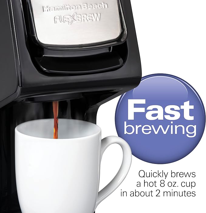 Hamilton Beach 49918 FlexBrew Single-Serve Coffee Maker Compatible with Pod Packs and Grounds, 14 oz, Black, Stainless - Fast Brew
