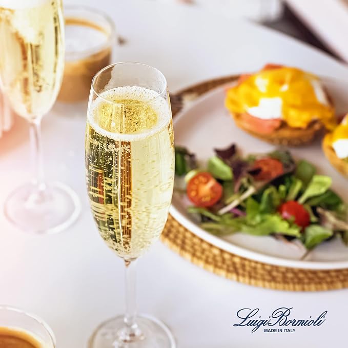 Luigi Bormioli Crescendo Champagne Flutes, 8.25 Oz - Clear, Set of 4 | Lead-Free Crystal Stemware with Elegant Long Stem Design for Champagne, Prosecco, Cava, Sparkling Cocktails, Dishwasher Safe