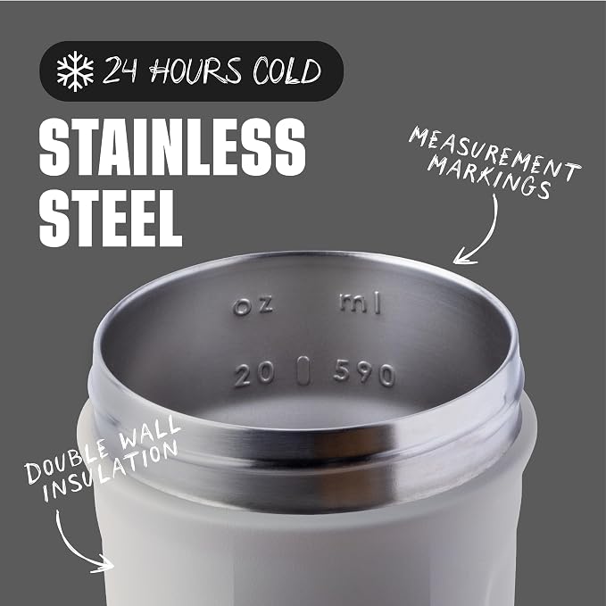 BlenderBottle Sport Flip Stainless Steel Shaker Bottle 24 oz Grey | Insulated