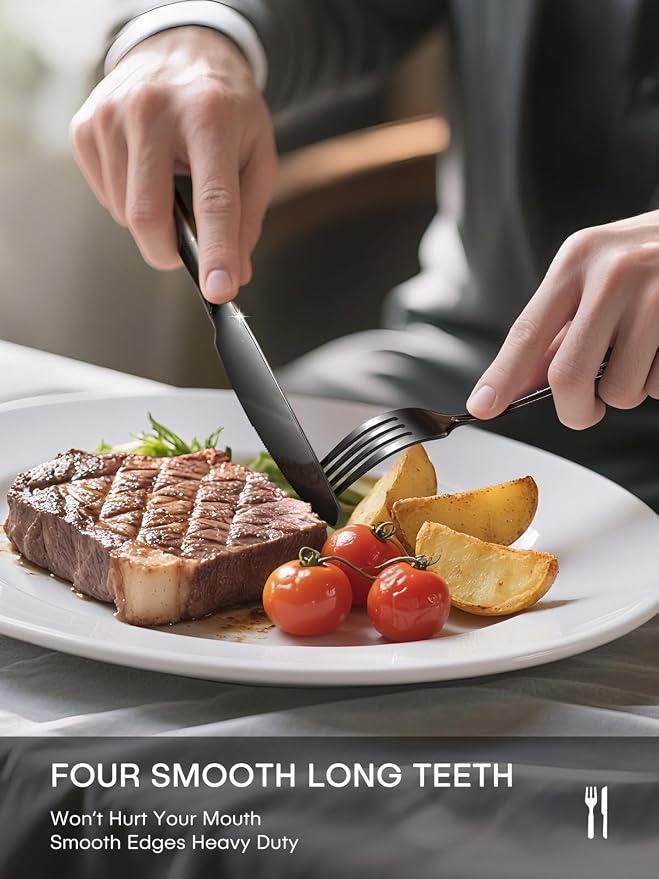 Black Silverware Set, 40 Piece Food-Grade Stainless Steel Flatware Set for 8 Include Spoons Knives and Forks Mirror Polished Rust-proof Modern Design Dishwasher Safe