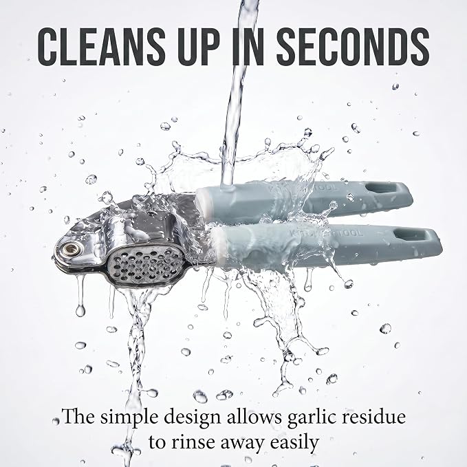 Garlic Press Stainless Steel, Easy-Squeeze Garlic Mincer with Ergonomic Handle, No Need to Peel, Large Capacity Crusher, Heavy Duty, Rustproof & Dishwasher Safe