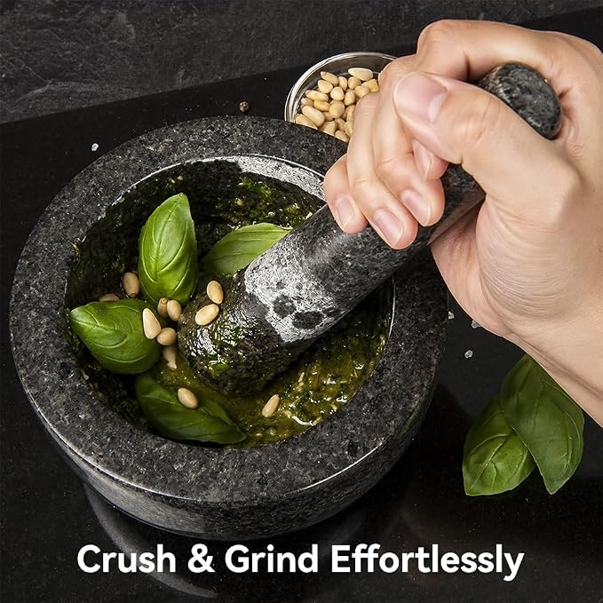 Kota Japan Large Black Granite Mortar & Pestle Natural Stone Grinder for Spices, Seasonings, Pastes, Pestos and Guacamole | Great for grinding spices, seasonings, pastes, pestos, and guacamole. Heavy stone stays put while grinding.