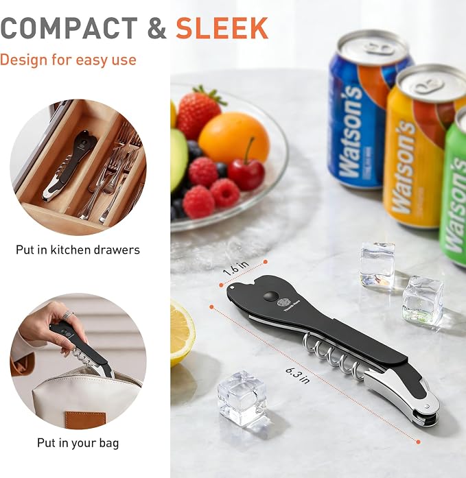 ikkle Soda Can Opener Smooth Edge 5-in-1 Portable Can Top Remover | Can Lid Remover For Beer,Canned Cocktails,Wine,Foil.Stainless Steel Ring Pull Opener,Safe Clean,For Kitchen,Bar,Camping
