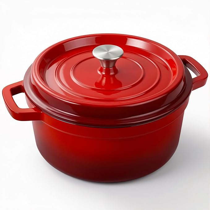 Miereirl 6.5 Quart Enameled Dutch Oven Pot with Lid, Cast Iron Dutch Oven with Dual Handles for Bread Baking, Cooking, Non-stick Enamel Coated Cookware (Red)