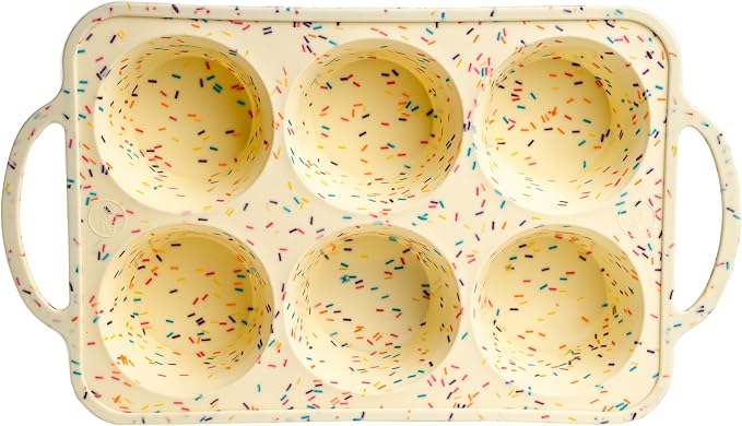 Confetti Silicone Jumbo Muffin Pan, 6 Cup Nonstick Cupcake Pan, BPA-Free | Metal Reinforced Silicone Jumbo Muffin Pan for Baking, Nonstick Silicone Cupcake Pan, Easy Release Surface, Dishwasher Safe