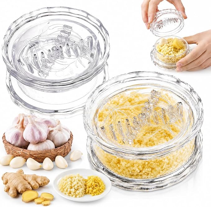 2PCS Clear Manual Garlic Twister, Manual Garlic Crusher, Garlic Chopper, Garlic Mincer, Garlic Grinder, Hand Twist Garlic Press for Garlic, Ginger, Onion, Herbs, Nuts