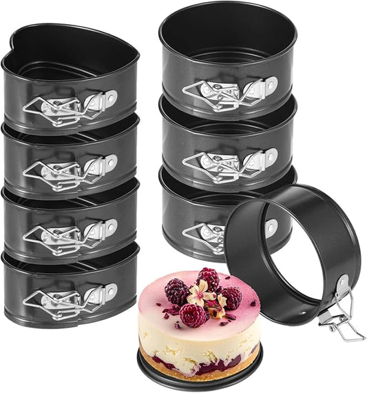 4 Inch Springform Pans, 8 Pcs Mini Springform Pans Set, Spring Form Pan For Cheesecake, 4 Pcs Round & 4 Pcs Heart Shaped Cake Pans, Non-Stick Carbon Steel, Removable Bottom