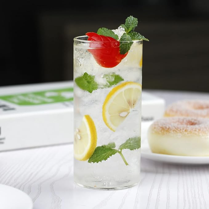 LUXU Drinking Glasses 13 oz,4pcThin Highball Glass,Clear Tall Beer Glass | Lead-Free Glassware,Clear Everyday Drinkware,Water Glasses,Mojito Glass Cups,Bar Glassware,and Mixed Drink Cocktail Glass Set