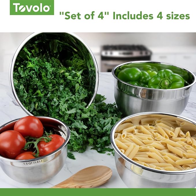 Tovolo Medium Stainless Steel Mixing Bowl 3.5 Quart Nesting Metal Bowl with Rounder Lip Edge, Dishwasher Safe Single Metal Bowl Kitchen Prep Essential, Whisking Bowl for Baking and Cooking