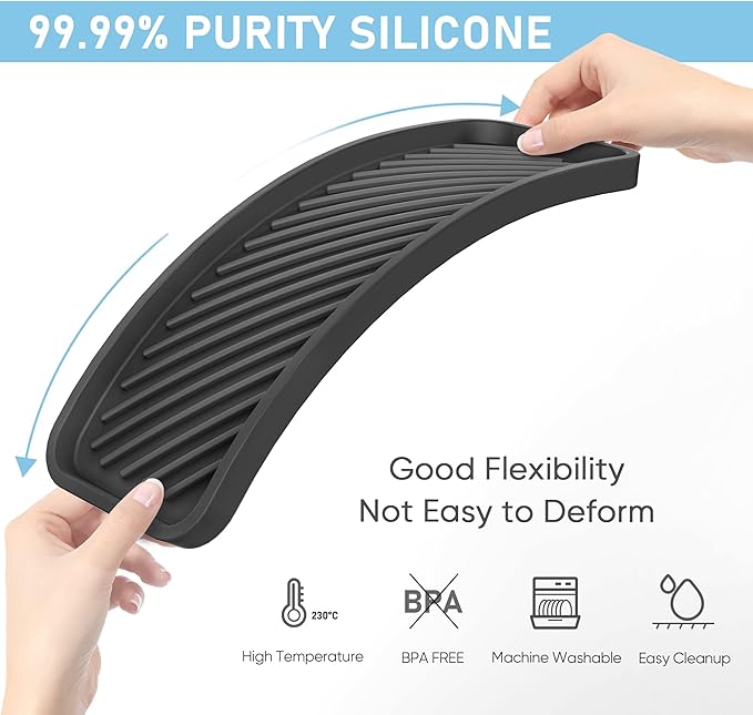 Kitchen Silicone Sink Organizer Tray, Sponge Holder for Sink Caddy（Black） | Silicone Soap/Sink/Drip Tray, Kitchen Sink Organizer, Small Mats for Counter, Soap Dish Tray, Dishwashing Accessories