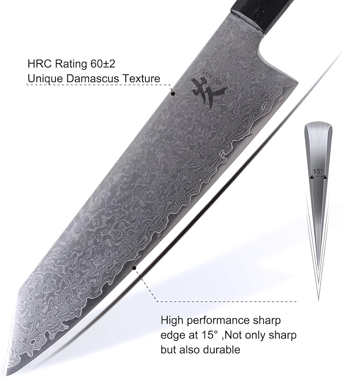 SAMCOOK Kiritsuke Chef Knife - 8 Inch Professional Sharp Damascus Knife,High Carbon Stainless Steel Kitchen Gyuto knife - Ergonomic Octagonal Ebony Handle with Gift Box