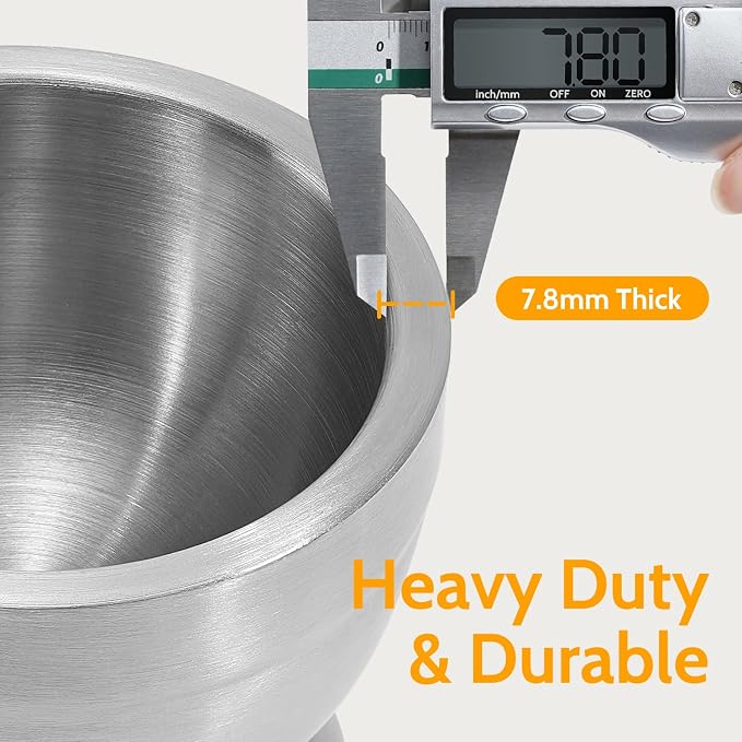 Mortar and Pestle Set, Stainless Steel with Anti Slip Base and Detail Brush | 3.9-Inch pill crusher, Durable and Shatter-Resistant, Use for Crushing Herb, Spices, Pills, Nuts, Bread, Biscuits, Compounds