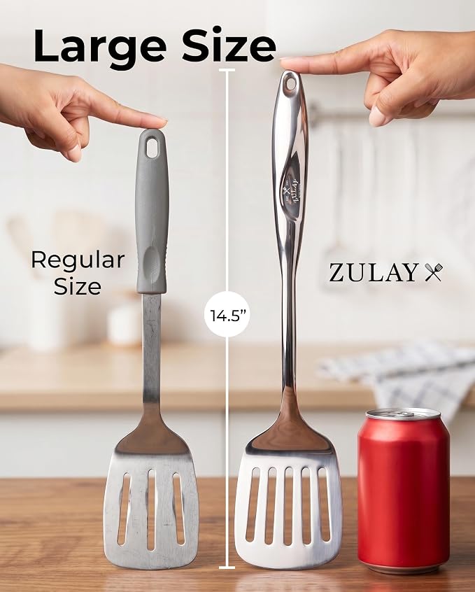 Zulay Kitchen Stainless Steel Slotted Spatula Turner | 14.8” Heat-Resistant Slotted Turner for Cooking, Frying & Grilling - Durable, Rust-Proof & Dishwasher Safe Kitchen Utensil