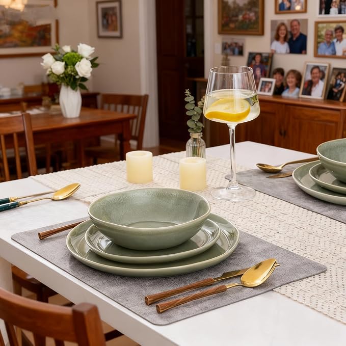 AmorArc Ceramic Dinnerware Sets for 4, 12Pcs Plates and Bowls Sets Dishes | Stoneware Handmade Reactive Glaze Dinner Set, Highly Scratch Resistant | Dishwasher & Microwave Safe Dishware
