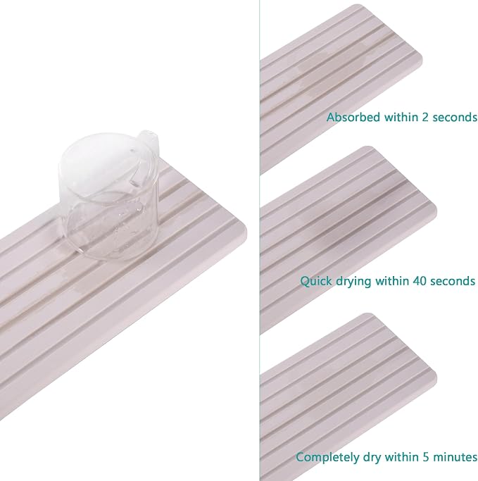 NiuYichee 2 PCS Water Absorbent diatomite Coasters, 10.2" x 4" Water Absorbing Stone Tray for Sink, Stone Drying mat for Kitchen Counter, Stone soap Tray Used for Hand Soaps & toiletries & Plants