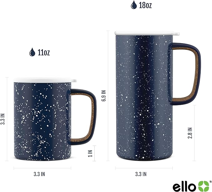 Ello Campy 18oz Insulated Stainless Steel Travel Mug with Handle, Frost | Leakproof coffee tumbler keeps drinks hot for hours. BPA-free, comfortable handle, great for commutes and the office.
