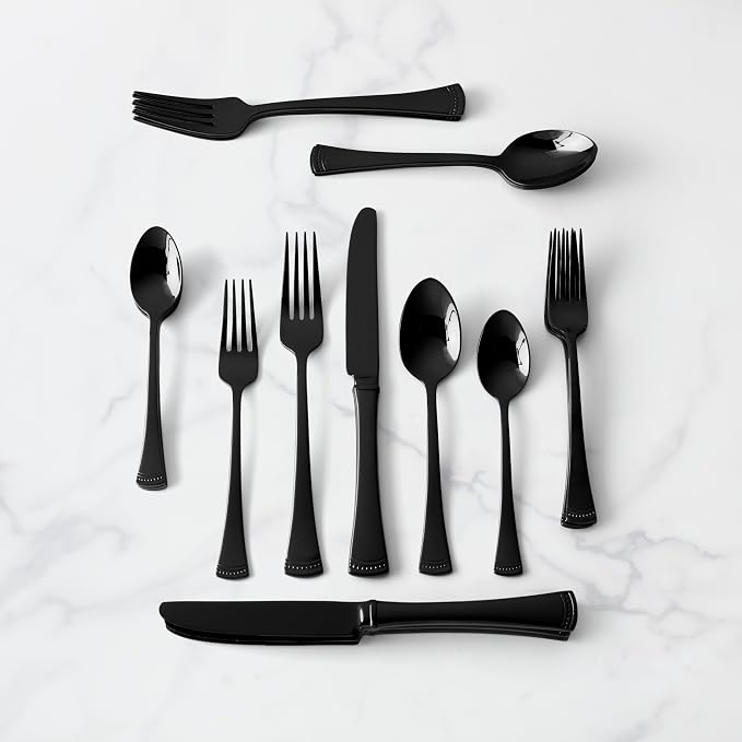 Lenox 893677 Portola Black 20-Piece Flatware Set | black, dishwasher safe | includes knives, forks, and spoons | heavy duty, cutlery set for kitchen and dining, utensil set